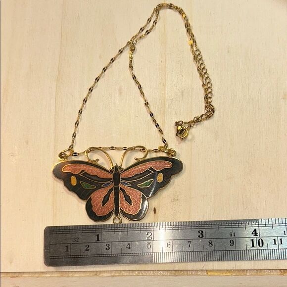Butterfly Pendant Necklace - Gold and Black - Picture 1 of 3